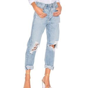 AGOLDE 90’s HIGH RISE LOOSE FIT IN FALL OUT IN DESTROYED DENIM BO’S JEANS 28